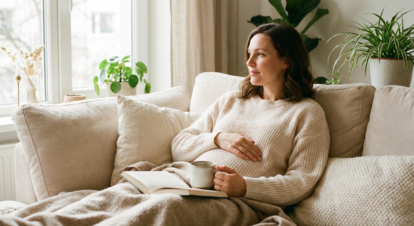 woman relaxing on a sofa with a cup of tea